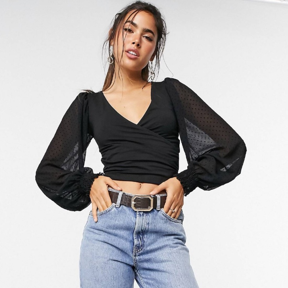 ASOS Black Puffy Long Sleeve Crop Top